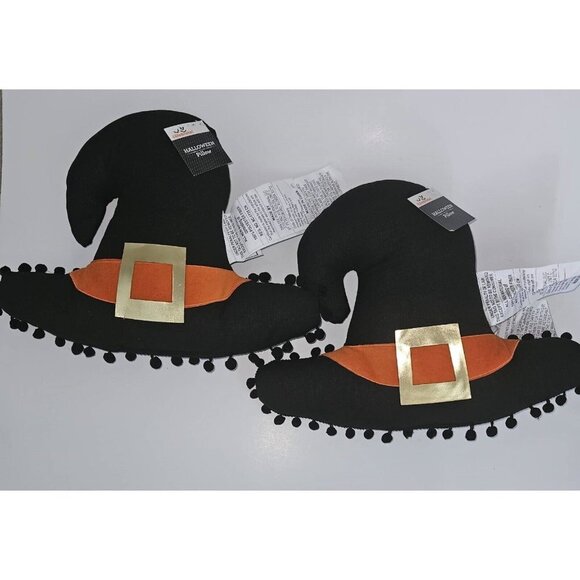 2 Witch Hats Halloween Decorative Pillow Plush Throw Party Decor NEVER USED - Picture 1 of 8
